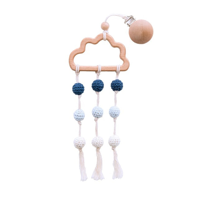 1pc Wooden Music Rattle Animal Star Mobile Holder Teething Pendant Wooden Gym Rodent Silicone Beads Necklace Clip Stroller Arch