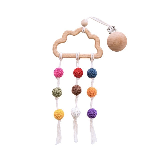 1pc Wooden Music Rattle Animal Star Mobile Holder Teething Pendant Wooden Gym Rodent Silicone Beads Necklace Clip Stroller Arch