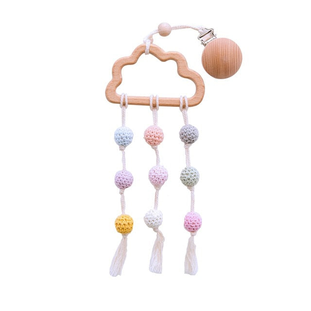 1pc Wooden Music Rattle Animal Star Mobile Holder Teething Pendant Wooden Gym Rodent Silicone Beads Necklace Clip Stroller Arch