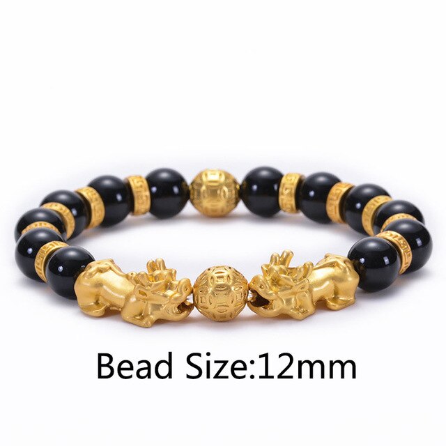 Unisex Men Bracelet Lucky Buddha Obsidian Stone Bead Bracelets Chinese FengShui Pi Xiu Color Changing Wristband Wealth Bracelet