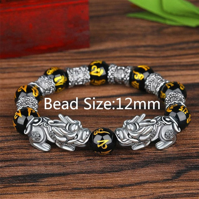 Unisex Men Bracelet Lucky Buddha Obsidian Stone Bead Bracelets Chinese FengShui Pi Xiu Color Changing Wristband Wealth Bracelet