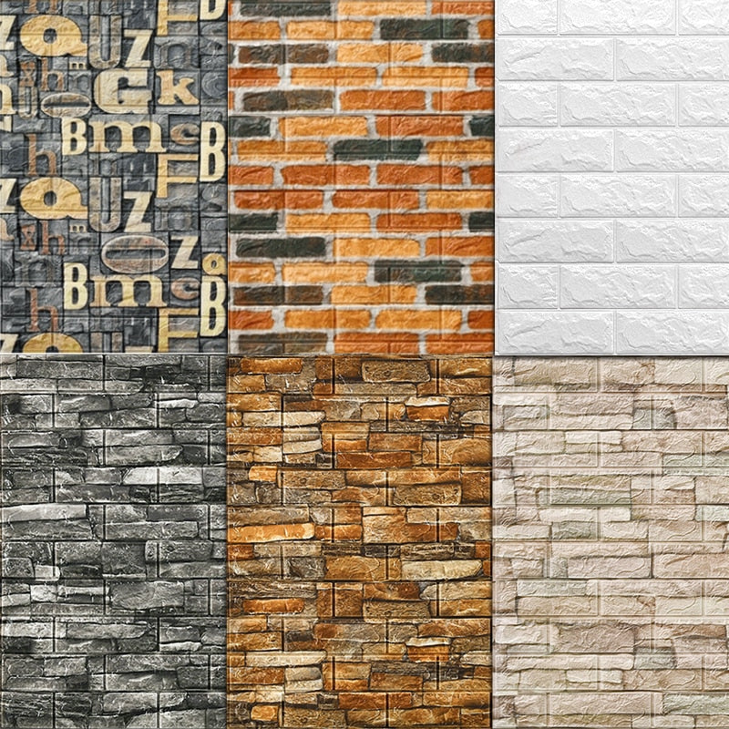 House Decoration 3D PVC Wall Stickers Paper Brick Stone Wallpaper DIY Rustic Effect Self adhesive Home Decor Sticker Living Room