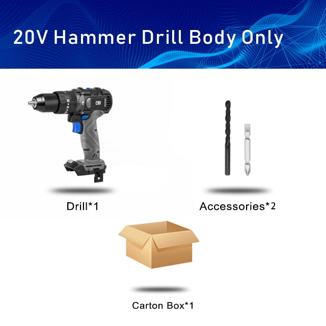 Brushless Hammer Drill 60NM Impact Electric Screwdriver 3 Function 20V Steel / Wood / Masonry Tool Bare Tool By PROSTORMER