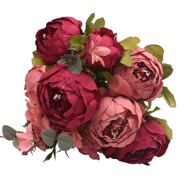 1Bunch European Artificial Peony Flowers Silk Fake Flowers Wedding Party Home Decoration Flower Bouquet Wreath DIY Scrapbooking