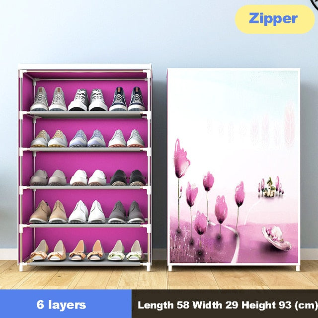 Simple Multilayer Shoe Rack Nonwoven Storage Closet Home Dorm Entryway Space-saving Shoe Stand Holder Shoe Cabinet with Zipper