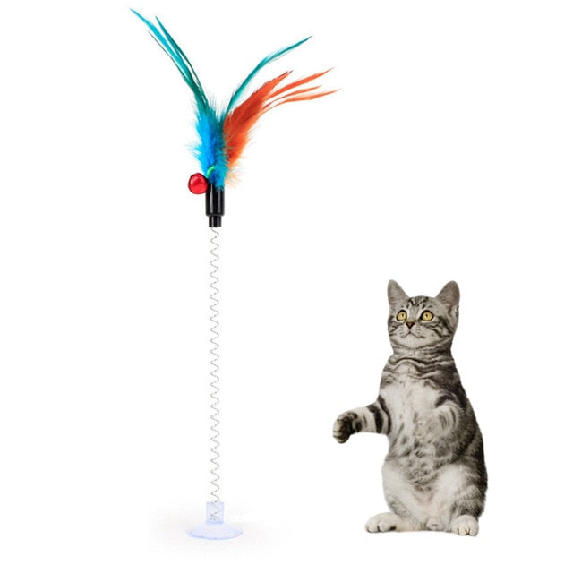 1pc Cat Toy Stick Feather Wand With Bell Mouse Cage Toys Plastic Artificial Colorful Cat Teaser Toy Pet Supplies Random Color