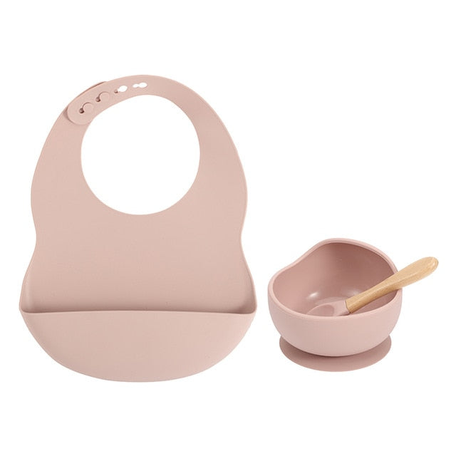 New Colors Feeding set Food Grade Silicone Bibs Baby Plate Non-silp Suction Bowl Kids Tableware Waterproof Bib BPA Free Spoon