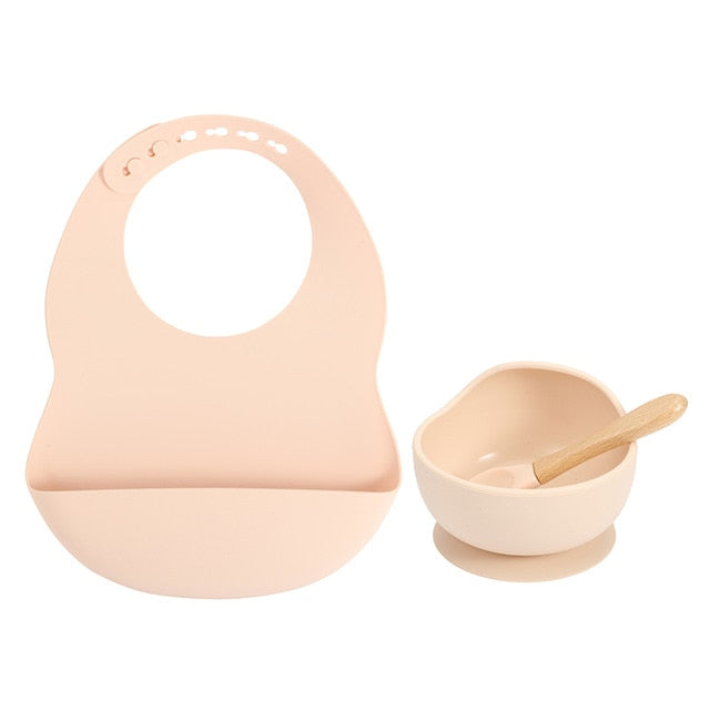 New Colors Feeding set Food Grade Silicone Bibs Baby Plate Non-silp Suction Bowl Kids Tableware Waterproof Bib BPA Free Spoon