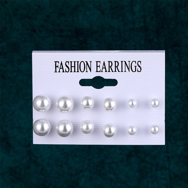 EN 12 Pairs Flower Women'S Earrings Set Pearl Crystal Stud Earrings Boho Geometric Tassel Earrings For Women 2020 Jewelry Gift