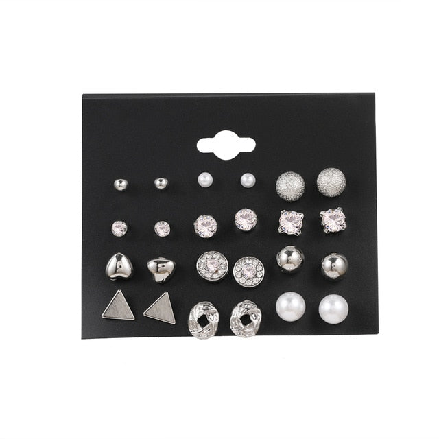 EN 12 Pairs Flower Women'S Earrings Set Pearl Crystal Stud Earrings Boho Geometric Tassel Earrings For Women 2020 Jewelry Gift