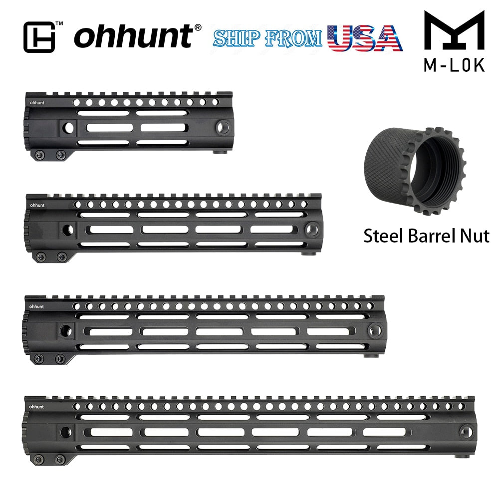 SHIP FROM USA ohhunt 7" 10" 12" 15" AR15 Slim Style Free Float M-LOK Handguard  Steel Barrel Nut lightweight