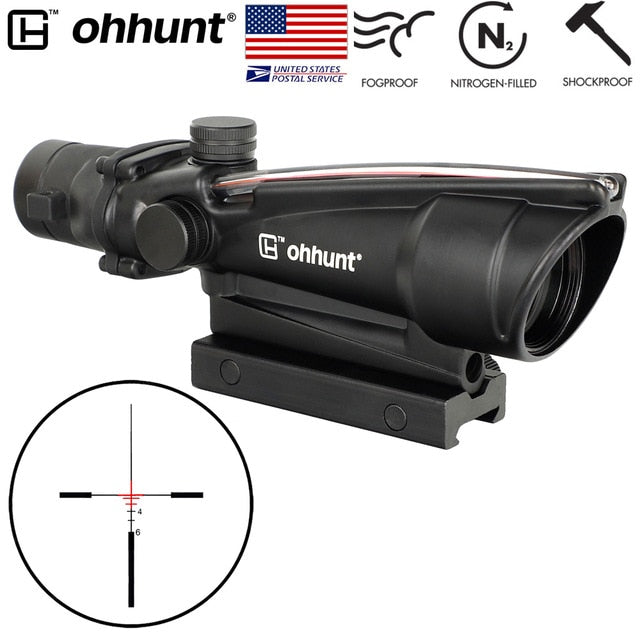 SHIP FROM USA ohhunt 3.5X35 Tactical Real Optics Fiber Scope BDC Chevron Horseshoe Glass Etched Red Reticle for hunting