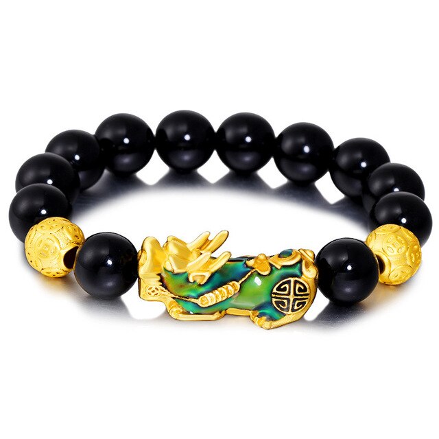 Men's Bracelet Feng Shui Obsidian with Gold-Plating Pi Xiu Bracelet Men Wealth Brave Jewelry