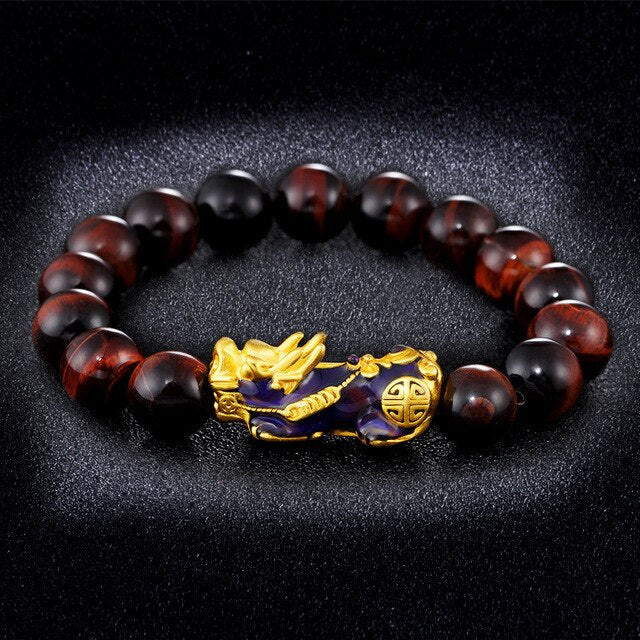 Men's Bracelet Feng Shui Obsidian with Gold-Plating Pi Xiu Bracelet Men Wealth Brave Jewelry