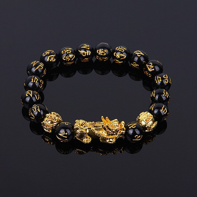 Men's Bracelet Feng Shui Obsidian with Gold-Plating Pi Xiu Bracelet Men Wealth Brave Jewelry