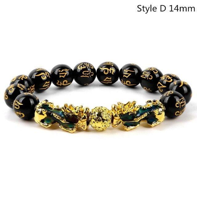 Men's Bracelet Feng Shui Obsidian with Gold-Plating Pi Xiu Bracelet Men Wealth Brave Jewelry