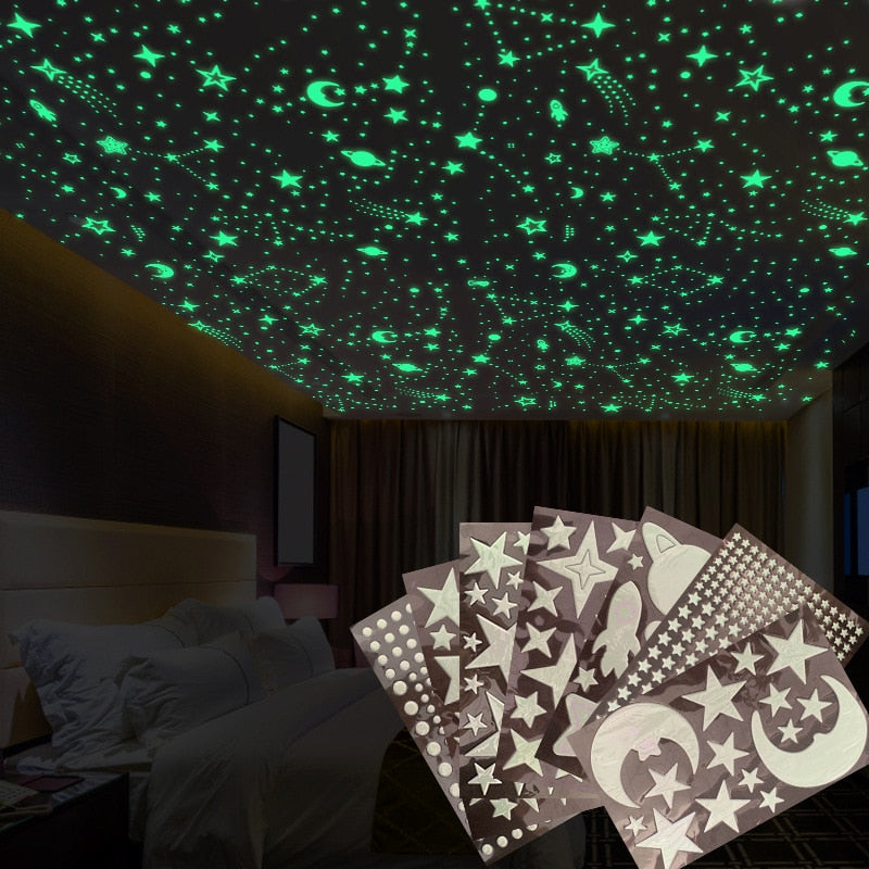 3D Bubble Luminous Stars Moon Dots Wall Sticker for kids room bedroom home decoration Glow in the dark DIY combination Stickers