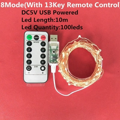 Led String Light 5/10M/20M 50/100/200LED USB 8Mode Remote Control Lights Fairy garlands  Wedding Christmas Holiday Decor lamps