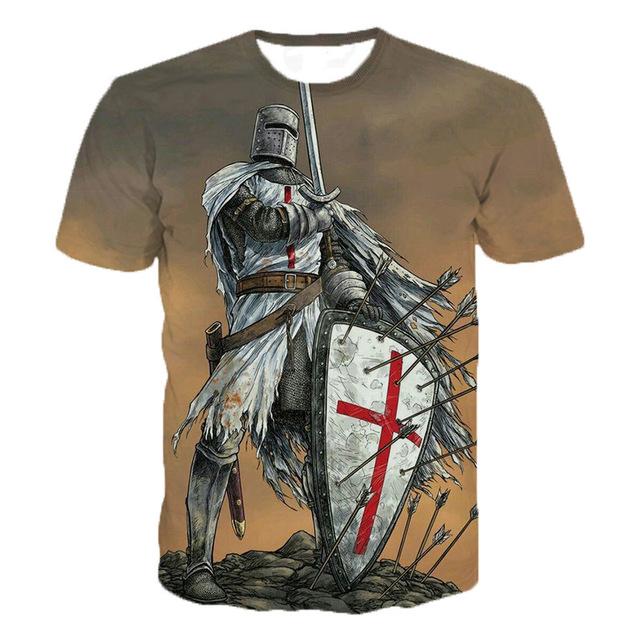 Knights Templar 3D Printed O-Neck T-shirt Men's Fashion Casual Short Sleeve T-shirt Knights Templar Streetwear Harajuku Tee Tops