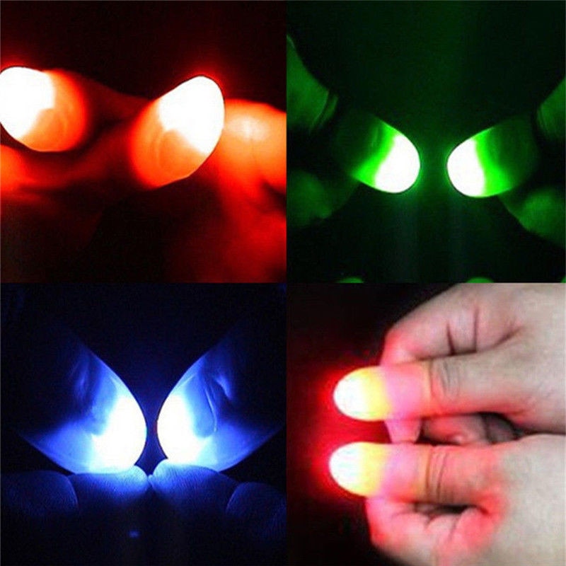 2pcs/set Magic Thumbs Light Toys for Adult Magic Trick Props Blue Light Led Flashing Fingers Halloween Party Toys for Children