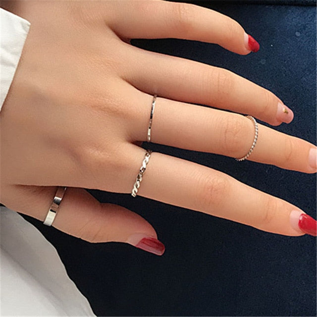 Hiphop/Rock Metal Geometry Circular Punk Rings Set Opening Index Finger Accessories Buckle Joint Tail Ring for Women Jewelry