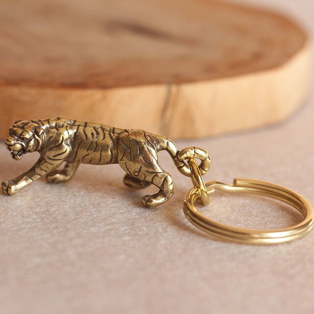 Brass Wall Street Bullfighting Key Ring Pendant Vintage Copper Lucky Bull Keychain Charm Chinese Feng Shui Hanging Jewelry Decor