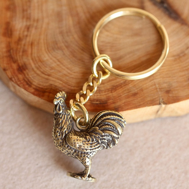 Brass Wall Street Bullfighting Key Ring Pendant Vintage Copper Lucky Bull Keychain Charm Chinese Feng Shui Hanging Jewelry Decor
