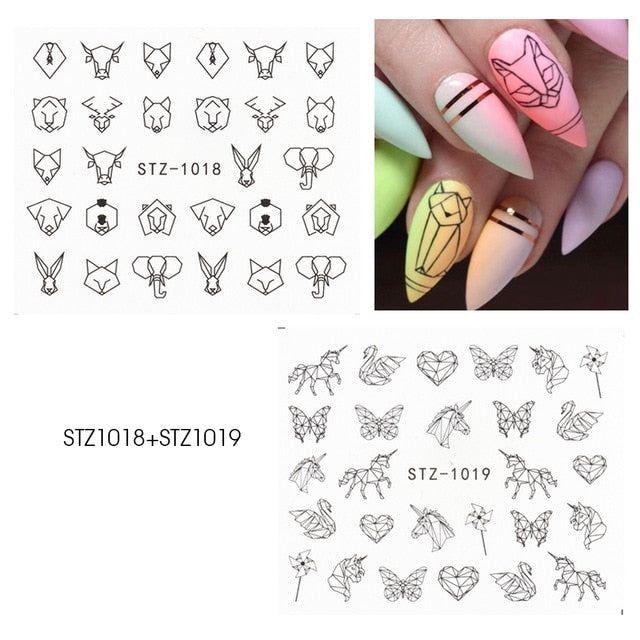 Abstract Lady Face Nail Decals Water Black Leaf Sliders Paper Nail Art Decor Gel Polish Sticker Manicure Foils CHSTZ1018-1033