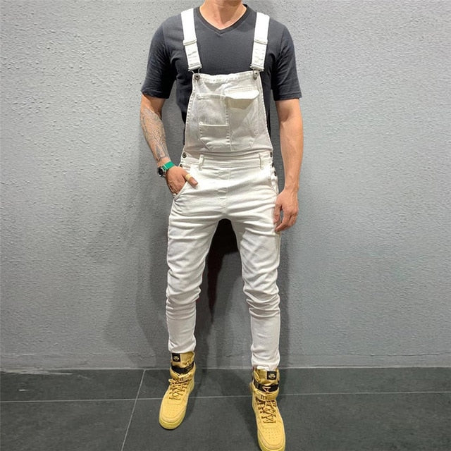 Men's Denim Dungaree Bib Overalls Jumpsuits Moto Biker Jeans Pants Trousers Plus Size Mens Casual Overalls