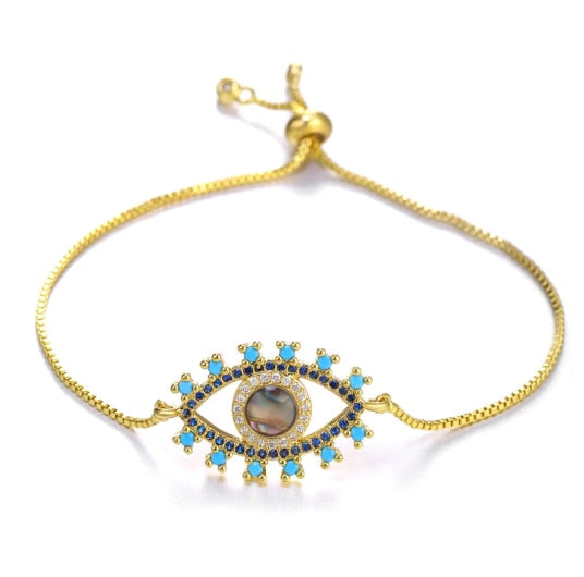 JUWANG Turkish Blue Evil Eye Charm Link Bracelets For Women Vintage Fatima Hand Chain Bracelet Fashion DIY Jewelry ojo turco