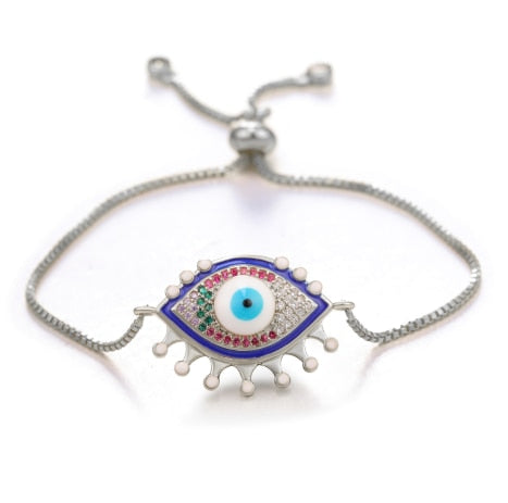 JUWANG Turkish Blue Evil Eye Charm Link Bracelets For Women Vintage Fatima Hand Chain Bracelet Fashion DIY Jewelry ojo turco