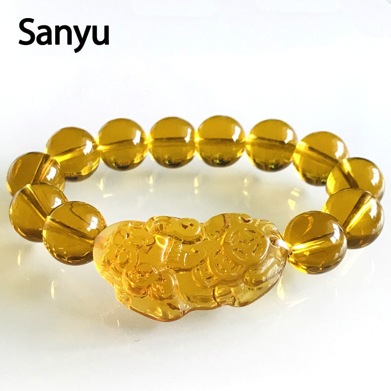 2019 New Arrival Wholesale Price Feng Shui Yellow Crystal Pi Xiu Xie Bracelet For Wealth 14mm Pi Yao Bracelet Yellow Beads 10mm