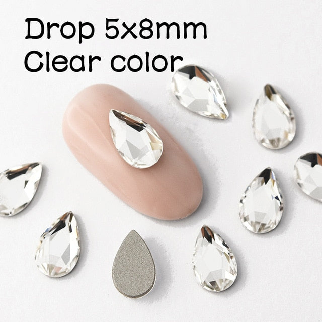 20PCS AB Mix Colors Tips Nail Rhinestones flat Pixie crystal Drop diamonds 3D Manicure Nail Art Decoration Charms Jewelry