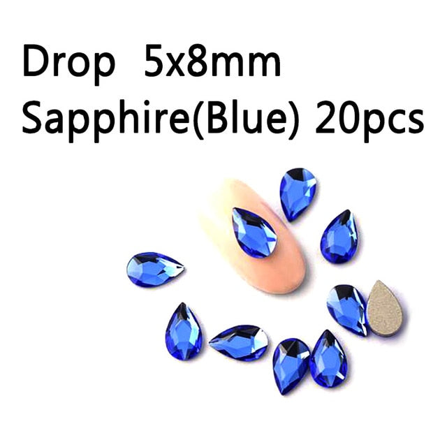 20PCS AB Mix Colors Tips Nail Rhinestones flat Pixie crystal Drop diamonds 3D Manicure Nail Art Decoration Charms Jewelry