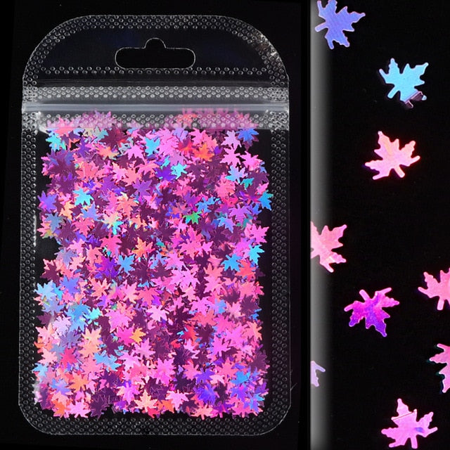 1Bag Holographic Maple Leaf Nail Art Sequins Chameleon Nail Glitter Flakes Laser Fall Leaves Nail Supplies Nail Art Decoration
