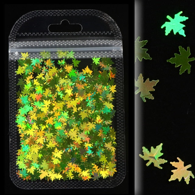 1Bag Holographic Maple Leaf Nail Art Sequins Chameleon Nail Glitter Flakes Laser Fall Leaves Nail Supplies Nail Art Decoration
