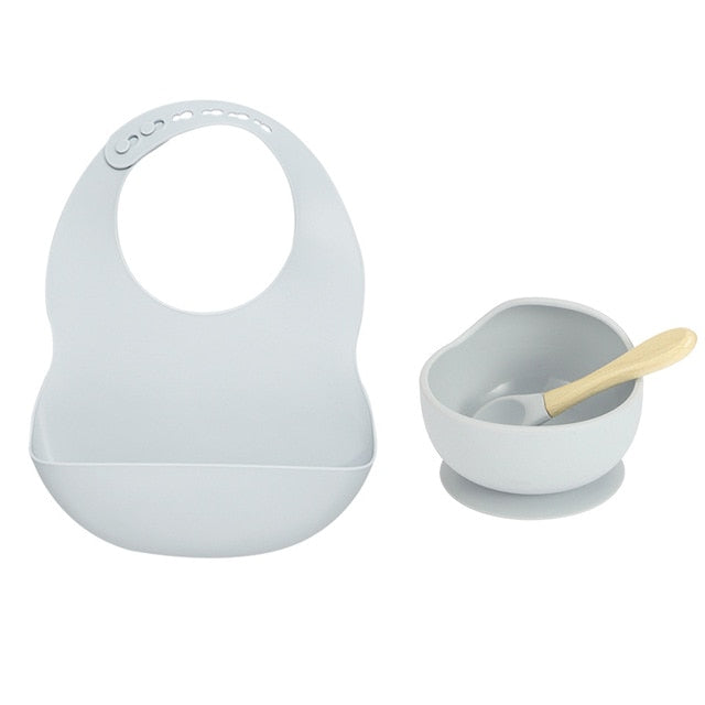 New Colors Feeding set Food Grade Silicone Bibs Baby Plate Non-silp Suction Bowl Kids Tableware Waterproof Bib BPA Free Spoon