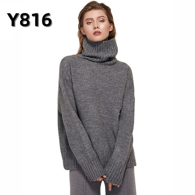 Aachoae Autumn Winter Women Knitted Turtleneck Cashmere Sweater 2020 Casual Basic Pullover Jumper Batwing Long Sleeve Loose Tops