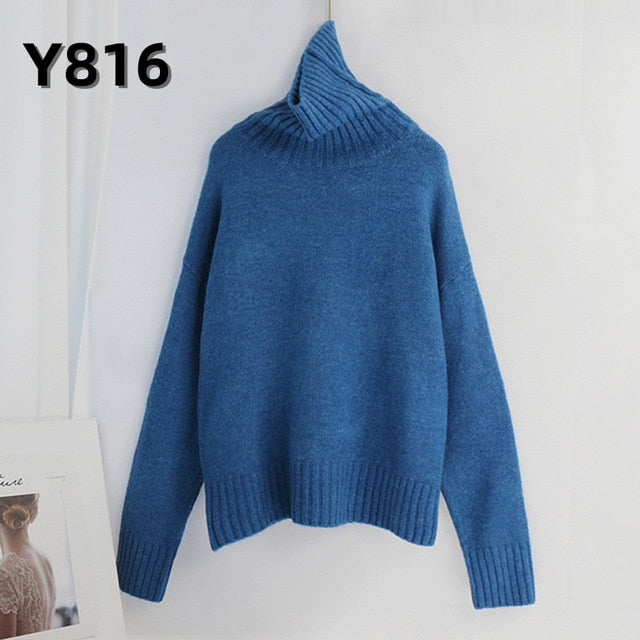 Aachoae Autumn Winter Women Knitted Turtleneck Cashmere Sweater 2020 Casual Basic Pullover Jumper Batwing Long Sleeve Loose Tops