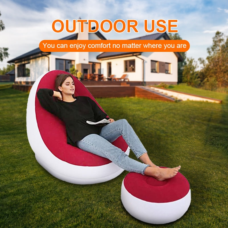 1set inflatable sofa BEAN BAG lazy sofa olding recliner outdoor sofa bed with pedal flocking single sofa chair pile coating