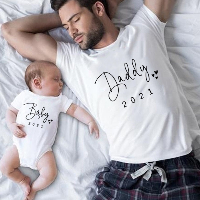 Funny Baby Daddy 2021 Family Matching Clothing Simple Pregnancy Announcement Family Look T Shirt Baby Dad Matching Clothes