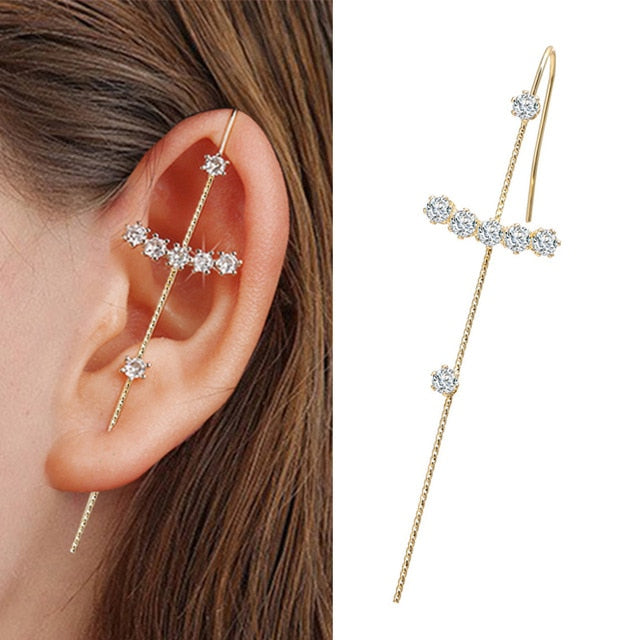 Fashion Crystal Zirconia Stud Earrings For Woman Geometric Cross Chain Hook Earrings Pearl Cuff Earrings Climber Earrings Gifts