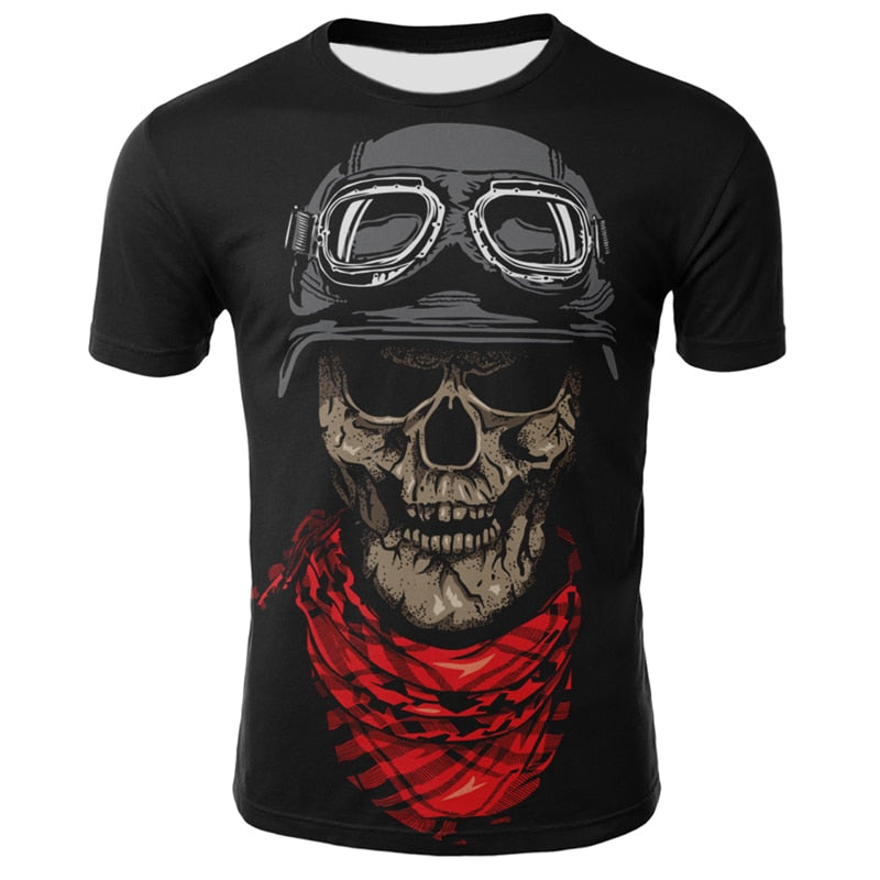 2020 new men's summer skull print men's short-sleeved T-shirt 3D T-shirt casual breathable T-shirt and plus size T-shirt