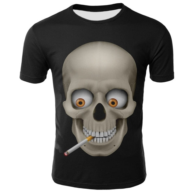 2020 new men's summer skull print men's short-sleeved T-shirt 3D T-shirt casual breathable T-shirt and plus size T-shirt