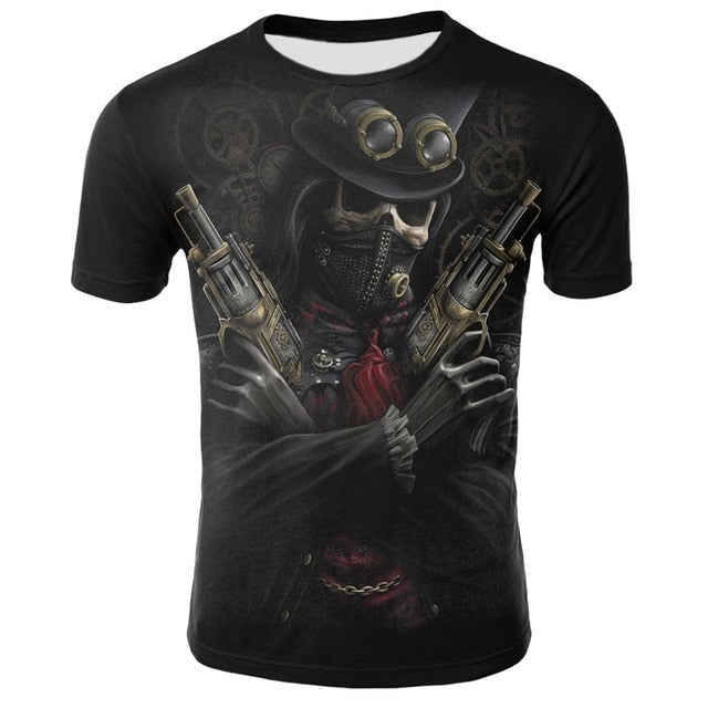 2020 new men's summer skull print men's short-sleeved T-shirt 3D T-shirt casual breathable T-shirt and plus size T-shirt