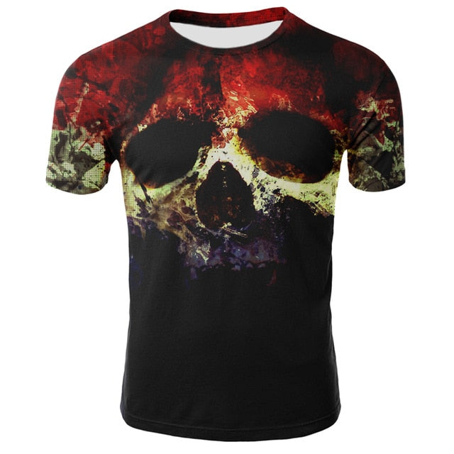 2020 new men's summer skull print men's short-sleeved T-shirt 3D T-shirt casual breathable T-shirt and plus size T-shirt