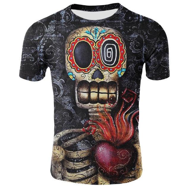 2020 new men's summer skull print men's short-sleeved T-shirt 3D T-shirt casual breathable T-shirt and plus size T-shirt