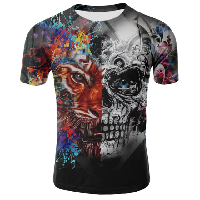 2020 new men's summer skull print men's short-sleeved T-shirt 3D T-shirt casual breathable T-shirt and plus size T-shirt