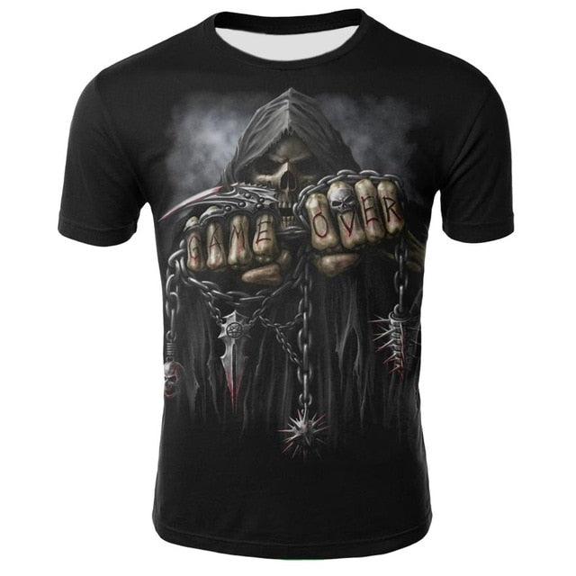 2020 new men's summer skull print men's short-sleeved T-shirt 3D T-shirt casual breathable T-shirt and plus size T-shirt