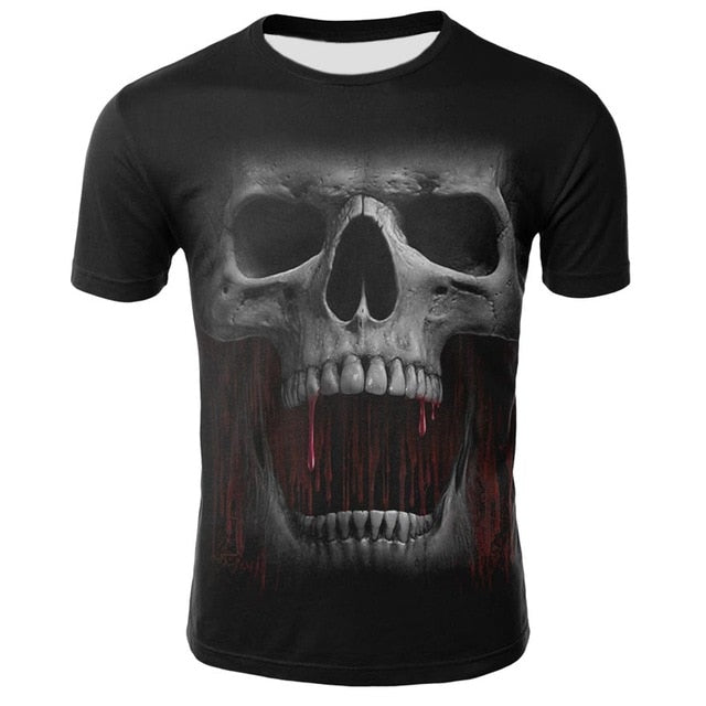 2020 new men's summer skull print men's short-sleeved T-shirt 3D T-shirt casual breathable T-shirt and plus size T-shirt